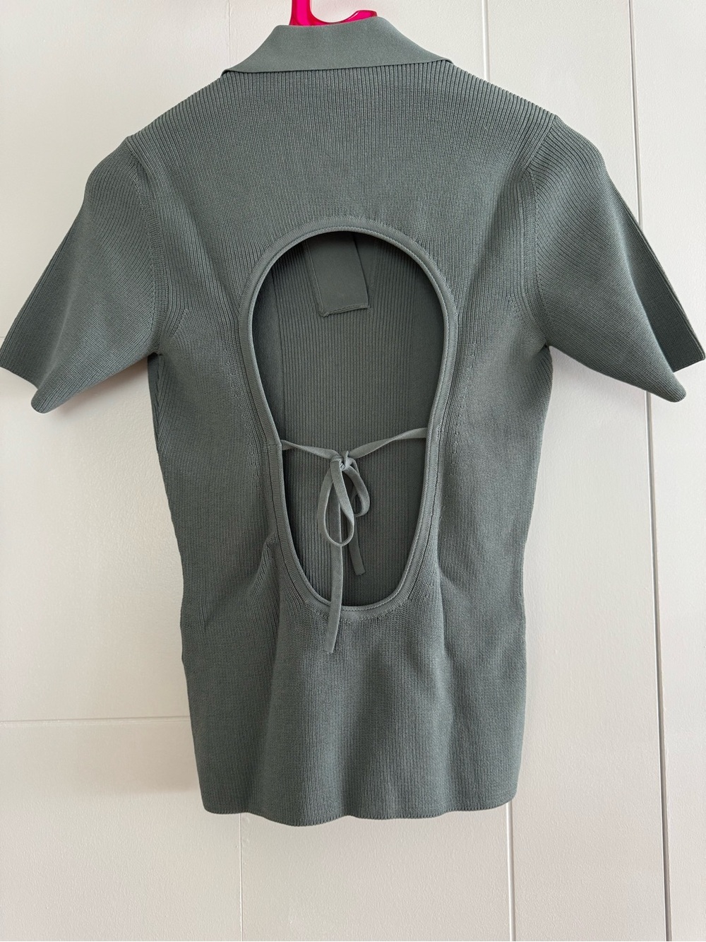Jacquemus Slate Green Short-Sleeve Knit Polo Top